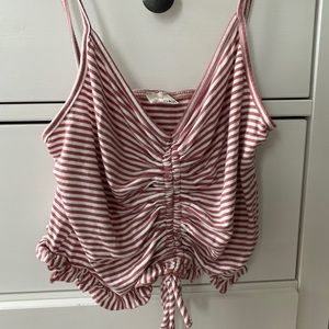 Red&White striped scrunched crop top